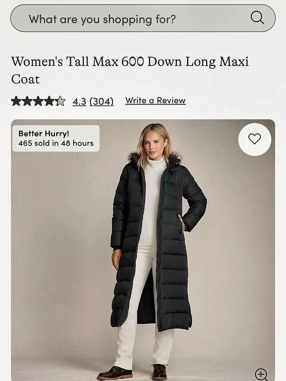 Lands' End Women's Tall Max 600 Down Long Maxi Coat Maxi Coat - Black